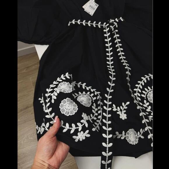 🖤 MANGO Puff Sleeve Mini Dress NWT | Embroidered Cotton Bow Back 6 - Picture 14 of 14